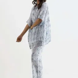 Say White Cotton Regular Fit Printed Night Suit image 3