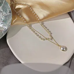 TheVineGirl Double Layered Pearls Beaded Statement Necklace-picture-17