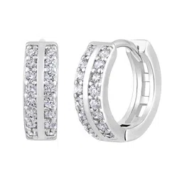 Jazz and Sizzle Rhodium Plated American Diamond Studded Circular Shaped Hoop Earrings image 5