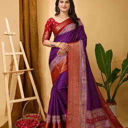 HERE&NOW Checked Zari Banarasi Saree-picture-21