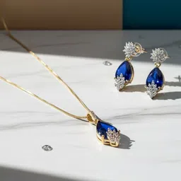 Mygaonwala Silver-Plated Artificial Stones Studded Pendant and Earrings-picture-12