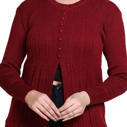 Varenyam Women Maroon Round Neck Woolen Cardigan image 2