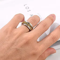 VIEN 18KT Gold-Plated Rotatable Link Chain Finger Ring image 3
