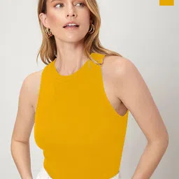 cilimili BAESD Pack of 2 Solid Round Neck Sleeveless Stretchable Fit Lycra Crop Top-picture-44