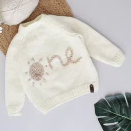 Woonie Hand Knitted Full Sleeves Personalized One Text Detailed Sweater - Cream-picture-24