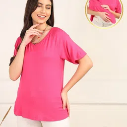 Zelena Viscose Half Sleeves Solid  Extra Stretchable Top With Zip - Fuchsia-picture-20