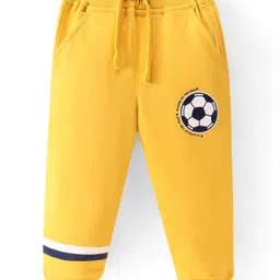 Babyhug Cotton Knit Full Length Lounge Pant With Football Print - Yellow-picture-20