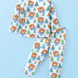 Babyhug Cotton KnitFull Sleeves Night Suit with Bear & Tree Print - Light Grey-picture-20