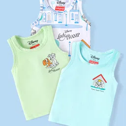 Babyhug Disney Cotton Knit Sleeveless Vests With Lady And The Tramp Graphics Pack of 3 - White Light Blue & Light Green-picture-30