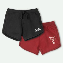 Ariel Cotton Knit Pack Of 2 Smile & I M A Cute Cat Text Printed Shorts - Black & Maroon-picture-21