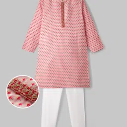 EARTHY TOUCH Woven Full Sleeves Kurta Pajama Set with Embroidery - Pink image 2
