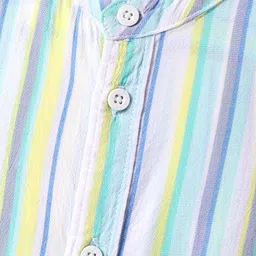 Babyhug Cotton Woven Half Sleeves Mandarin Collar Shirt with Stripes -Light Blue & White image 3