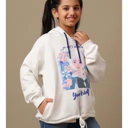 Kidsville Knit Full Sleeves Disney Featuring Frozen Printed Hoodie - Off White image 4