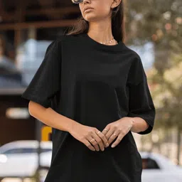 URBANICE Round Neck Drop-Shoulder Sleeves Oversized Cotton T-shirt-picture-16