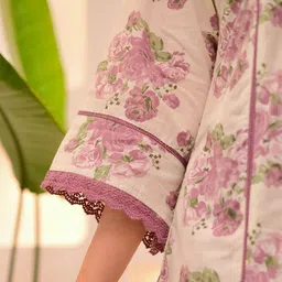 Nigel Designer Floral Printed Pure Cotton V Neck Kurta With Trousers & With Dupatta image 4