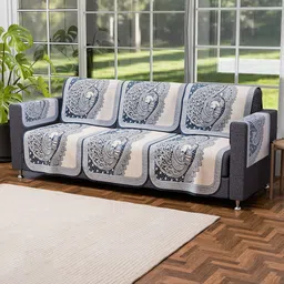 Kuber Industries Blue & White 16 Pcs Ethnic Printed Cotton 5 Seater Sofa Cover With Arms image 5