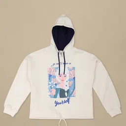 Kidsville Knit Full Sleeves Disney Featuring Frozen Printed Hoodie - Off White image 5
