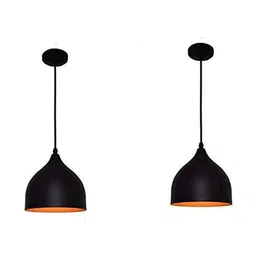 1ST TIME Black & Orange 2 Pieces Textured Bell Shaped Hanging Ceiling Lamps-image-37