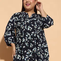 CLOCHOICE Women Floral Print Mandarin Collar Crepe Top-image-29