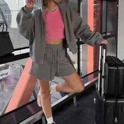 HERE&NOW Hooded Neck Sweatshirt & Shorts Co-Ords image 4