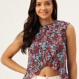 ANTS Women Blue & Red Floral Printed Crop Wrap Top-image-1