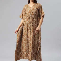 Cottinfab Floral Print Kimono Sleeves Crepe Kaftan Maxi Dress with Tie-Ups Detail-picture-34