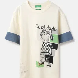 United Colors of Benetton Boys Cream Cotton Printed T-Shirt-image-25