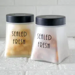 Femora Transparent Glass Square Kitchen Storage Jar With Airtight Steel Lid 800ml - Set of 2 image 4