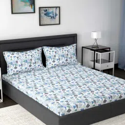 in-house by maspar Maspar Modern Sanctuary Blue & White Cotton 210 TC Bed Sheet Set-picture-23