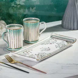 troveas Trovea's Seaside Bloom 24K Gold Green Ceramic Mugs and Tray - Set of 2-picture-10