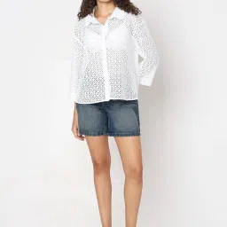 Vero Moda White Cotton Self Design Shirt image 5