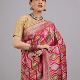 Mohey Pink Satin Embroidered Saree image 5