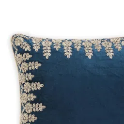 Pure Home and Living Blue Velvet Zari Embroidered Square Cushion Cover image 5