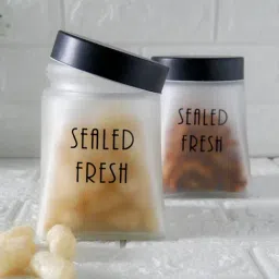 Femora Transparent Glass Square Kitchen Storage Jar With Airtight Steel Lid 800ml - Set of 2 image 2