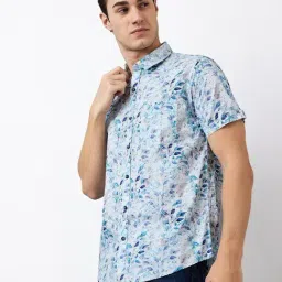 Spykar Blue 100% Cotton Slim Print Shirt image 3