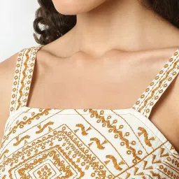 Vero Moda Mustard Embroidered A Line Dress image 5