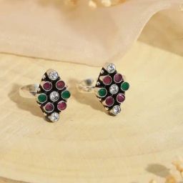 Saraf RS Jewellery Oxidized Multicolored AD Studded Adjustable Toe Rings - Set of 2-picture-29