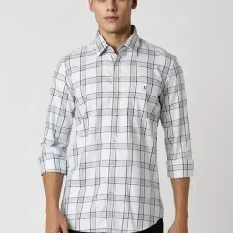 Van Heusen Sport White Cotton Slim Fit Checks Shirt-picture-33