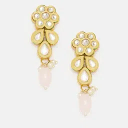 Priyaasi Pink & White Kundan Studded Contemporary Drop Earring image 2