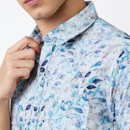 Spykar Blue 100% Cotton Slim Print Shirt image 4