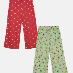 Kiddopanti Girls Red & Green Printed Pajamas (Pack Of 2)-picture-15