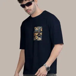 Bullmer Lavender & Navy Blue Cotton Oversized Fit Printed T-Shirt - Pack Of 2 image 5