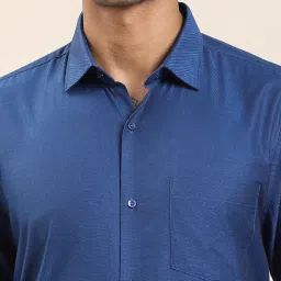 Turtle Blue Cotton Regular Fit Self Design Formal Shirt image 5