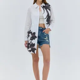 Cover Story White Floral Regular Fit Shirt image 5