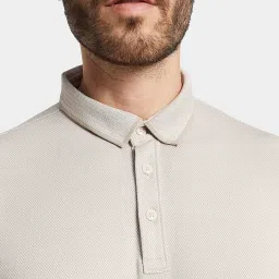 Octave Khaki Cotton Regular Fit Texture Polo T-Shirt image 5