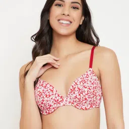 Clovia Red Under Wired Padded Plunge Bra-image-7