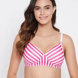 Clovia White & Pink Non Wired Padded T-Shirt Bra-image-50