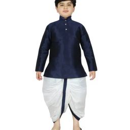 SG Yuvraj Kids Navy & White Solid Kurta with Dhotis-picture-44