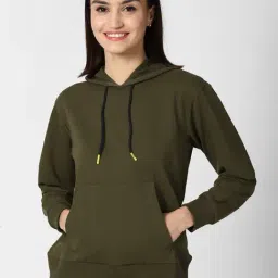 Forever 21 Olive Full Sleeves Hooded Sweatshirt-image-61