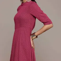 AARKE RITU KUMAR Pink Cotton Embellished A-Line Dress image 5